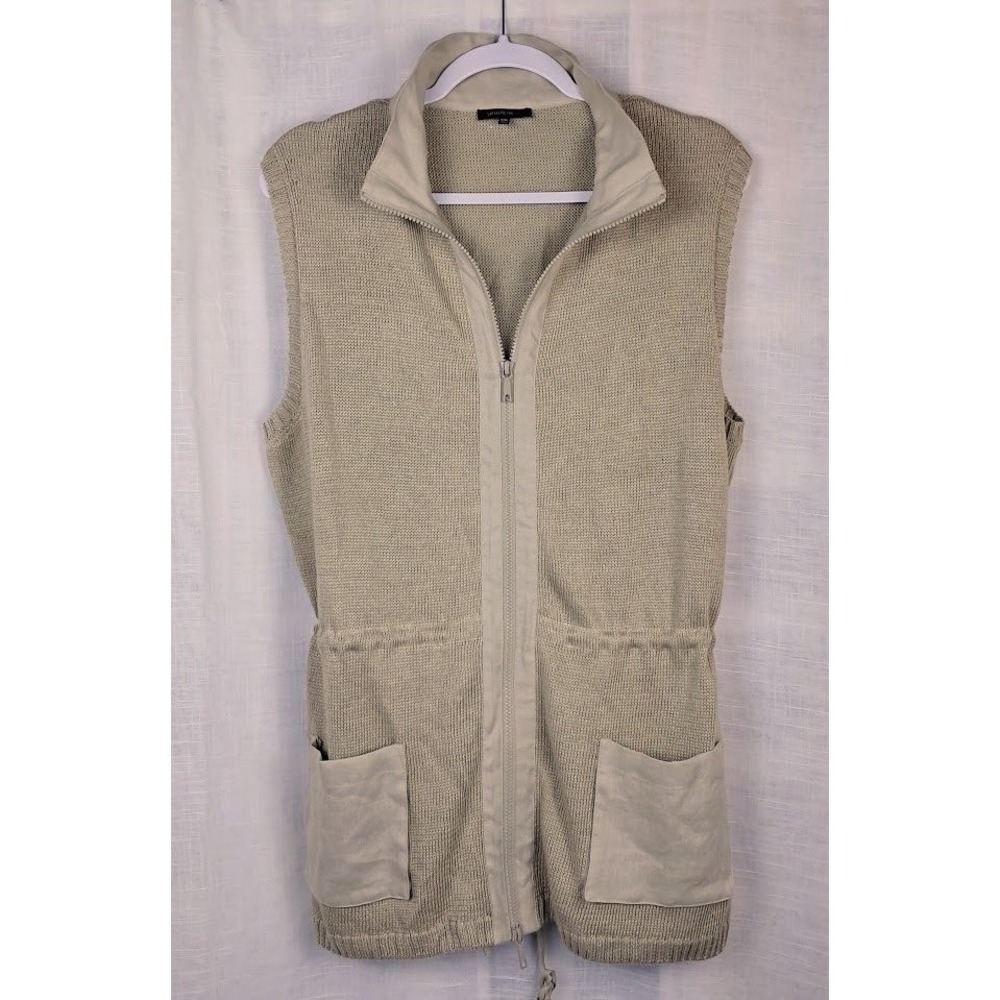 Lafayette 148 XXL 100% Hemp Full Zip Knit Long Vest Cinch Waist Beige Gorpcore